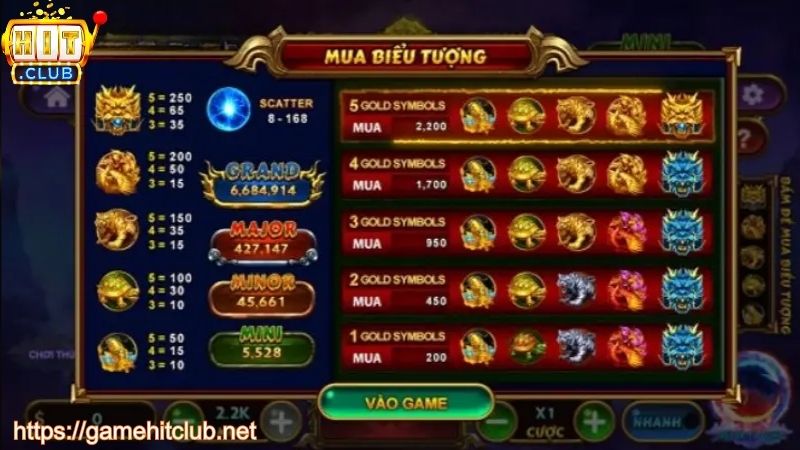 Các biểu tượng và tính điểm trong kho báu tứ linh HITCLUB