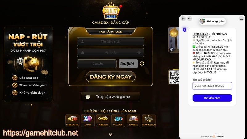 Liên hệ HITCLUB qua live chat
