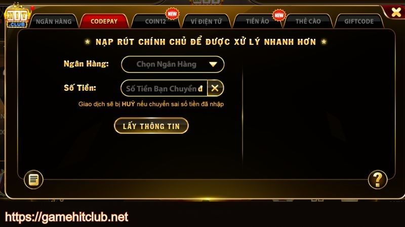 Nạp tiền HITCLUB qua ngân hàng