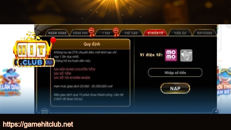 Nạp tiền HITCLUB qua ví điện tử